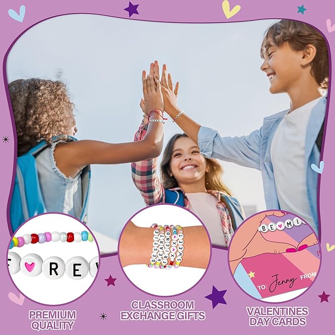 Valentines Day Cards for Kids School - 28 Pack Kids Taylor Friendship Valentines Cards, Valentines Bracelets, Valentines Day Gifts for Girls, School Classroom Valentines Day Exchange Gift