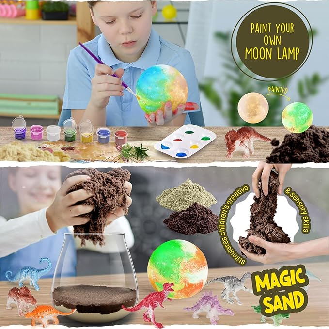 Dinosaur Terrarium Kit for Kids - Dino Kid Crafts with DIY Moon Lamp Kit - Birthday Gift for Boys Ages 4 5 6 7 8-12 Year Old - Arts and Crafts for Boys and Kids - Gifts for Boys