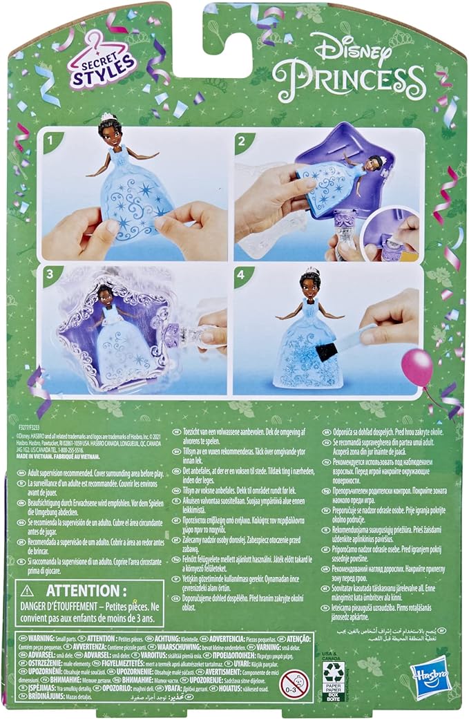 Disney Princess Secret Styles Magic Glitter Wand Tiana Doll and Wand Playset, Arts and Crafts Toy for Kids 4 and Up