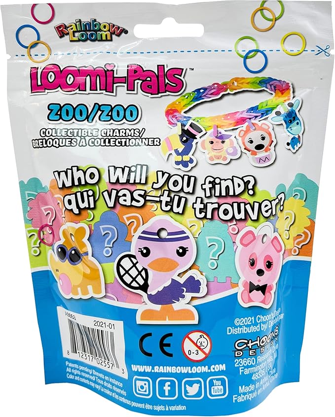 Rainbow Loom® Loomi-Pals Zoo Collectible, Features 30 Mystery Cute Zoo Themed Charms and 600 Colorful Rubber Bands All in a RESEALABLE Bag, Great Gifts for Boys and Girls 7+