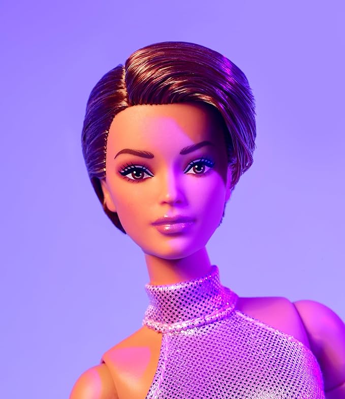 Barbie Looks Doll, Collectible No. 22 with Pixie Cut & Modern Y2K Fashion, Sequined Pink Halter Jumpsuit with Silver Heels