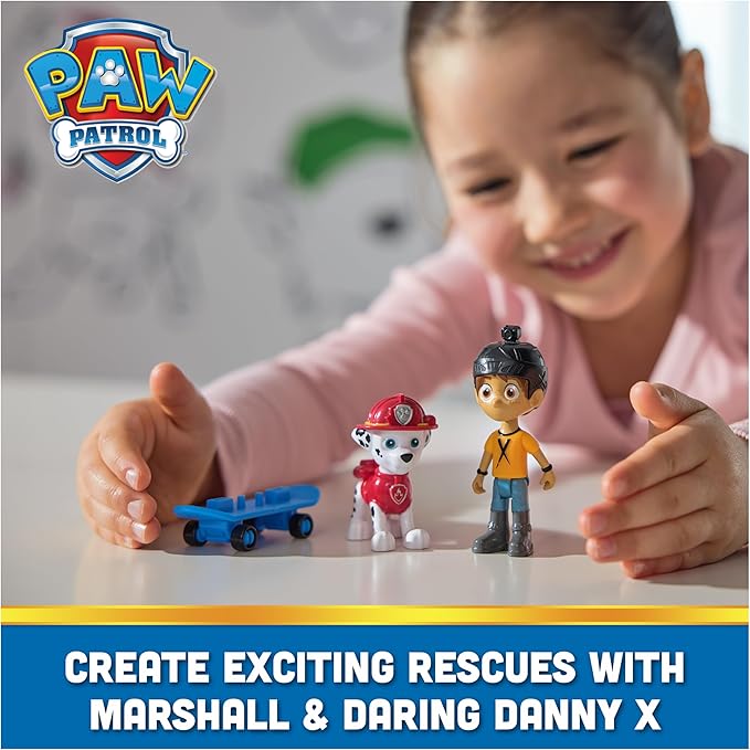 Paw Patrol Marshall & Daring Danny X Figures Set with Skateboard, Kids Toys for Boys and Girls Ages 3 and Up