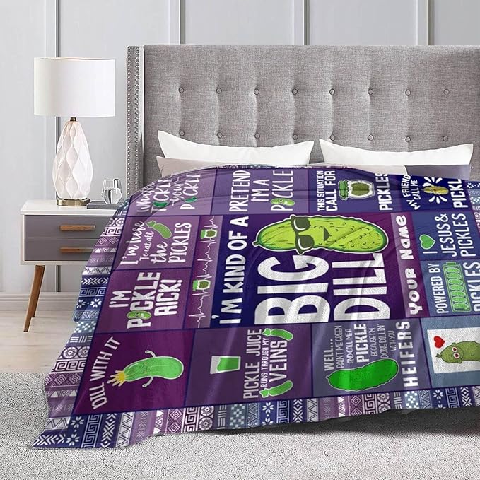 Custom Pickle Blanket with Name for Boys Girls, Personalized Cute Pickle Themed Design Printed Throw Blankets for Kids Lap, Chair, Giftable Blanket, 30"x 40"