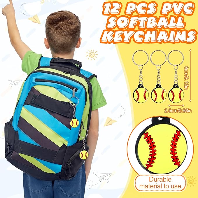 Poen 48 Pcs Softball Party Favors Softball Themed Supplies Include 12 Softball Drawstring Backpack 12 Mini Softball 12 Softball Keychain 12 Softball Wax Thread Braided Bracelet Inspirational Team Gift