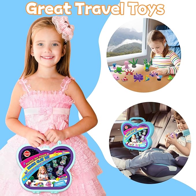 Clay Craft Kit - DIY Arts and Crafts Bulk for Kids,12 Color Air Dry Magic Clay with 3 Sculpting Tools & Box, Crafts Activities Stocking Stuffers Fun Toys for Kids Ages 3 4 5 6-12