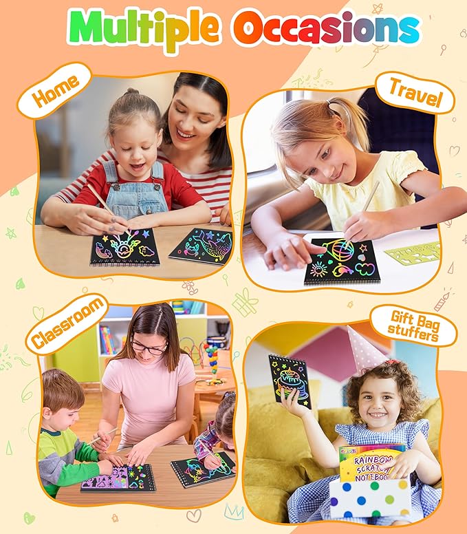 pigipigi Scratch Paper Party Favor: 16 Pack Rainbow Scratch Notebook for Kid Art Craft Supplies Age 3-12 Boys Girls Coloring Book Birthday Christmas Easter Toy Gift Activity Drawing Kit