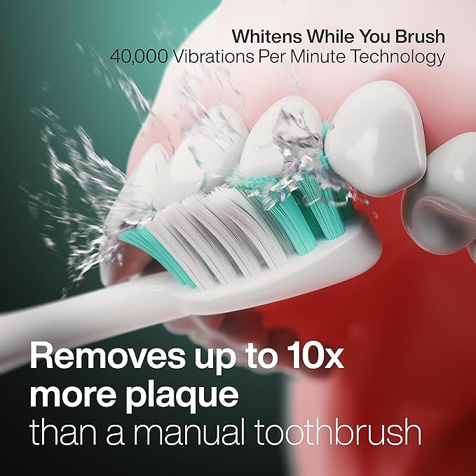 Aquasonic Vibe Series Ultra-Whitening Toothbrush – ADA Accepted Electric Toothbrush - 8 Brush Heads & Travel Case – 40,000 VPM Motor & Wireless Charging - 4 Modes w Smart Timer – Sapphire Blue