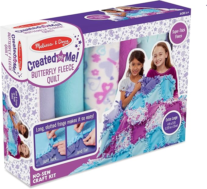 Melissa & Doug Created by Me! Butterfly Fleece Quilt No-Sew Craft Kit (48 Squares, 4 feet x 5 feet)