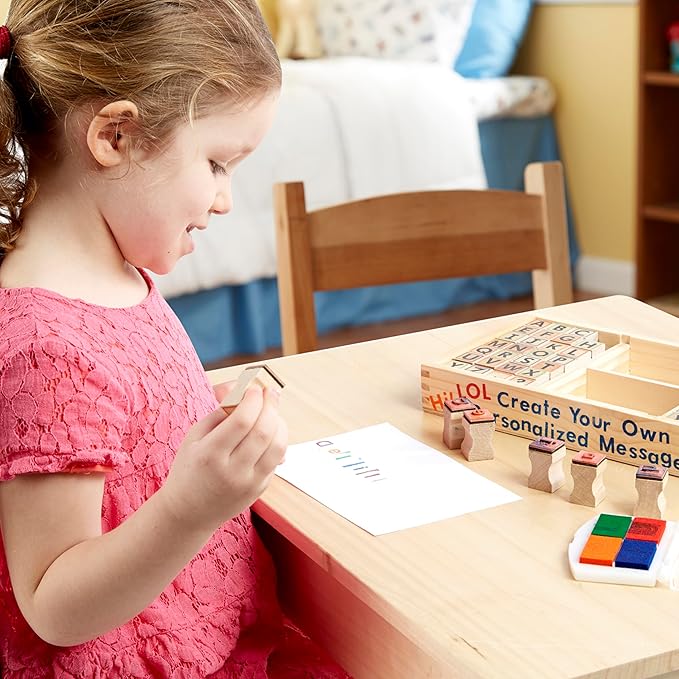 Melissa & Doug Wooden Alphabet Stamp Set - 56 Stamps With Lower-Case and Capital Letters Preschool Writing Toys, ABC Stamps, Kids Arts & Crafts, Letter For Kids Ages 4+