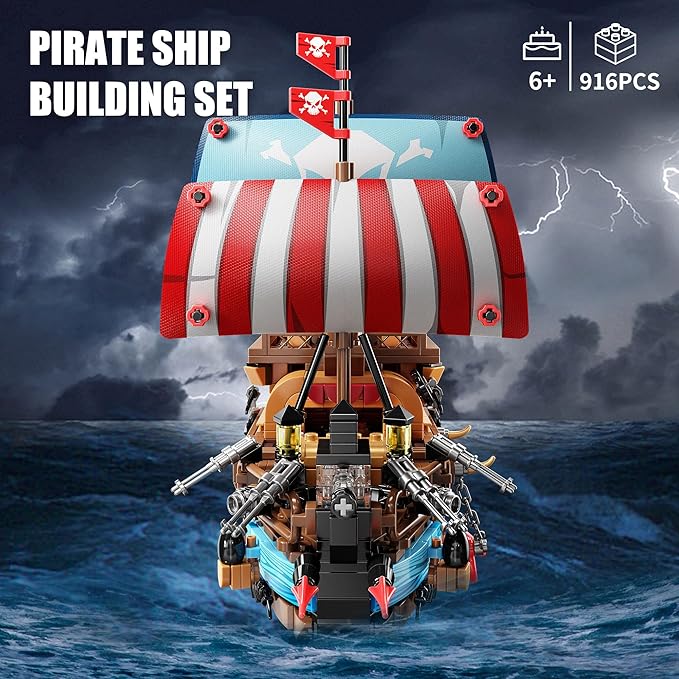 TYCOLE Pirate Ship Building Block Set with Lights,Creative Pirate Toys Compatible with Legos,Modern Boat Model Set,Idea Christmas Birthday Gift for Adults and Boys,Girls 8-14 and up(916 Pieces)