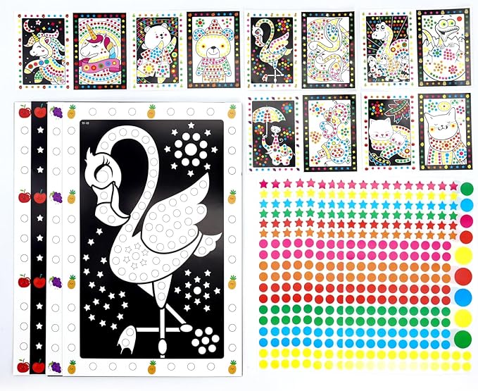 MAYAPHILOS 12 Patterns Fun Puzzle Dot Stickers Toys for Kids, DIY Cute Cartoon Animal Mosaic Art Kits for Girls Boy, Class Painting Craft Kit Christmas Birthday Gift
