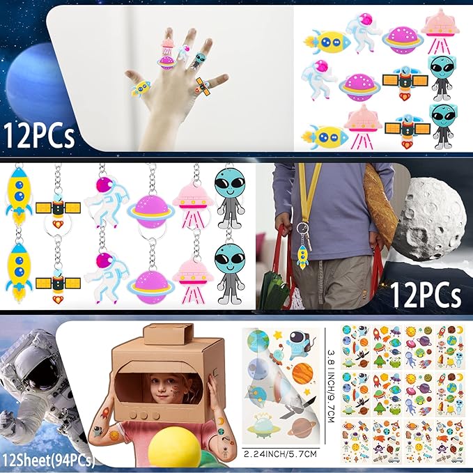Space Party Favors for Kids Outer Space Themed Birthday Party Supplies, Party Favors Space Toys Included Mini Toys, Slap Bracelet, Sticker, Necklace,Keychains