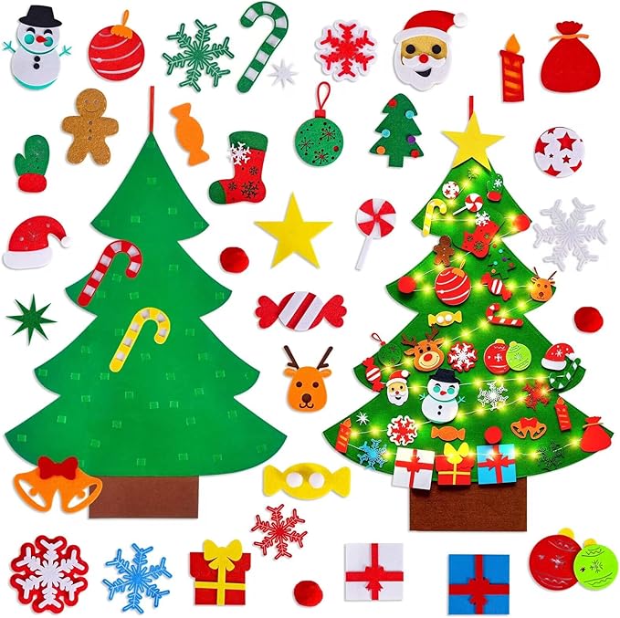Max Fun DIY Felt Christmas Tree Set Plus Tic-Tac-Toe Games for Kids Toddlers Wall Hanging Decorations Felt Craft Kits for Xmas Party Favors