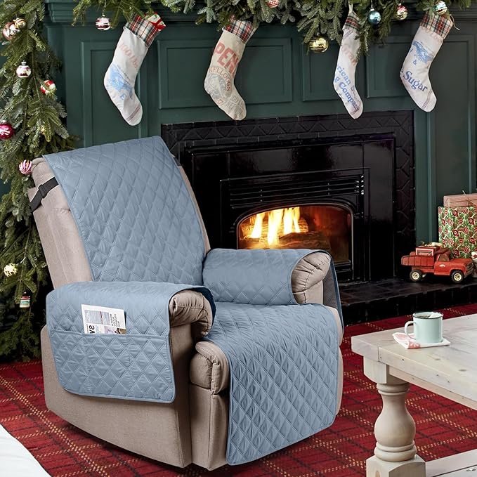 Ruaozz 100% Waterproof Recliner Chair Cover Non-Slip Reclining Cover for Recliner Chair Washable Chair Seat Cover with Elastic Straps for Kids, Dogs, Pets (Pastel Blue, 23'')