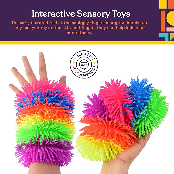 Special Supplies Squishy Fuzzy Band Bracelets for Kids, 6 Pack, Flexible and Stretchy Wearable Sensory Toys, Tactile Silicone Squiggly Touch, Bright and Colorful Wristbands