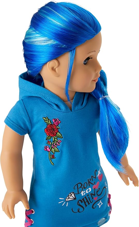 American Girl Truly Me 18-inch Doll #90 with Blue Eyes, Long Blue Hair, and Lt-to-Med Skin in Skater Dress, For Ages 6+