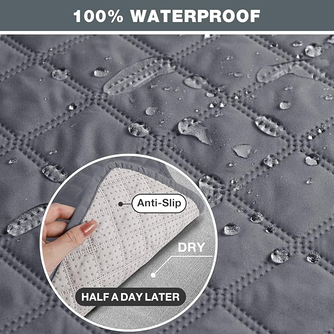 TAOCOCO Anti-Slip Recliner Sofa Cover Couch Covers for Leather Recliner Sofa, Pet Cover for Recliner Sofa, Washable Reclining Furniture Protector with Elastic Straps(3 Seater, Dark Grey)