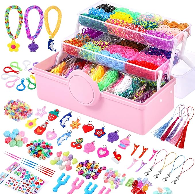 Needbrock 18500+ Bracelet Making Kit Rubber Band, 26 Colors Rubber Band Bracelet Kit Includes 800 Pcs Glow-in-The-Dark Rubber Bands, Bracelet Making Kit Valentines Gifts for Kids Age 8 Above(Pink)
