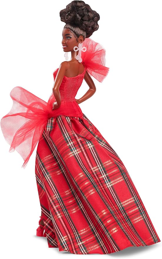 Barbie Signature Doll, 2024 Holiday Fashion Doll with Brown Hair Wearing Plaid Gown, Seasonal Collector Gift in Displayable Packaging