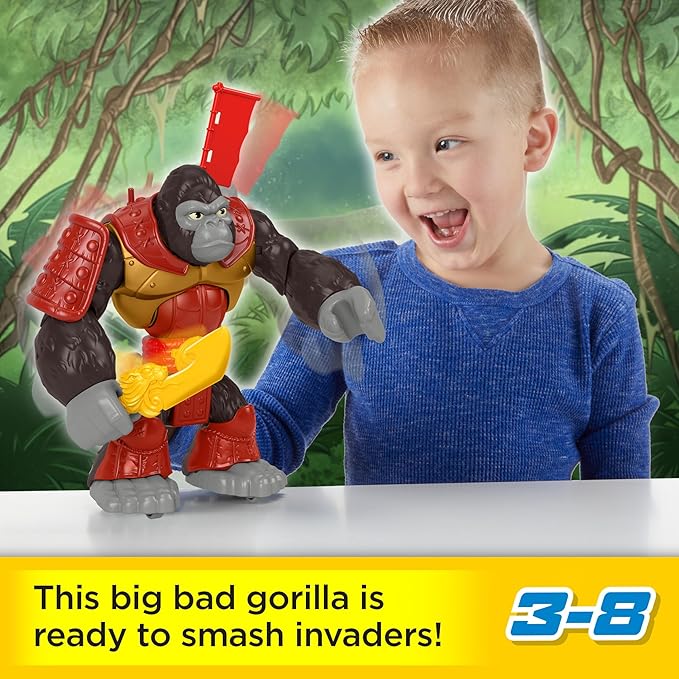 Fisher-Price Imaginext Preschool Toy Silverback Gorilla Smash 8-in Figure with Punching Action & Accessories for Pretend Play Ages 3+ Years