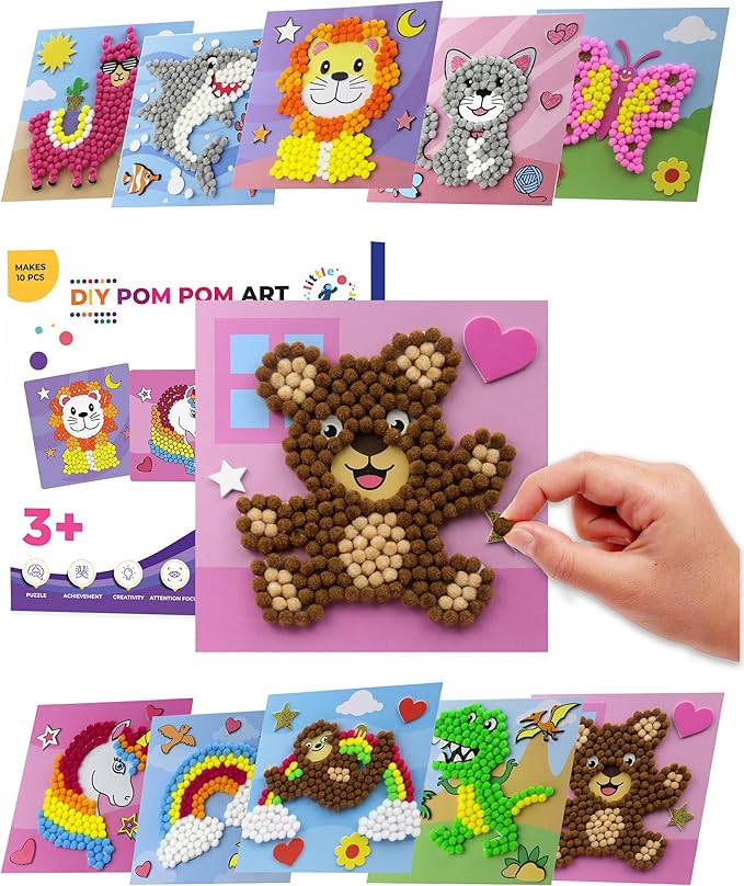 Little Jupiter DIY Pom Pom Art - Makes 10 Art Pieces -Boy & Girl Crafts for Kids Age 3-5 - Toddler Crafts Ages 3-5 - Kids Crafts 3-5 - Activities for Kids Ages 3-5 - Arts and Crafts for Kids (Set3)