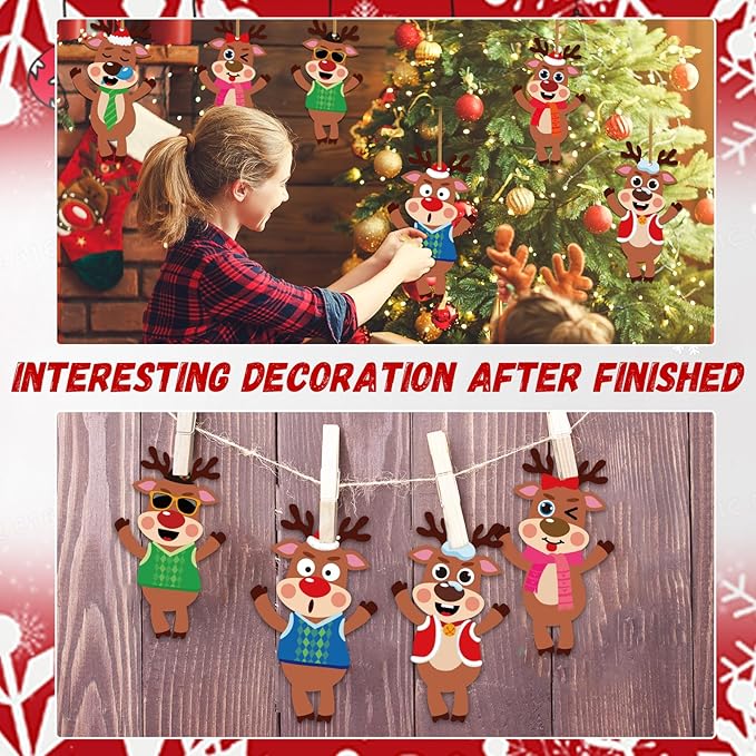 Qyeahkj 36 Sets Christmas Reindeer Ornament Craft Christmas Crafts, Xmas DIY Ornament Craft Kit for Holiday Party Favors