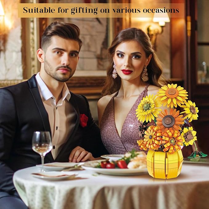 Sunflower Building Set Flowers with Vase Van Gogh Botanical Collection for Adult -1009pcs Compatible with Lego