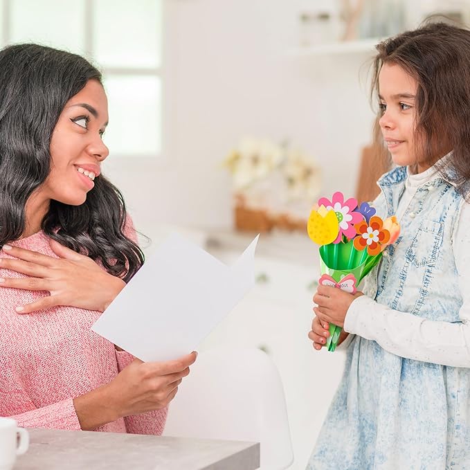 BeYumi Flower Bouquet Craft Kit - 72Pcs Mother's Day Flower Bouquet Craft in Two Colors for Kids Make Your Own Flower Bouquet Teacher Appreciation Week DIY Gift School Classroom Home Fun Activities