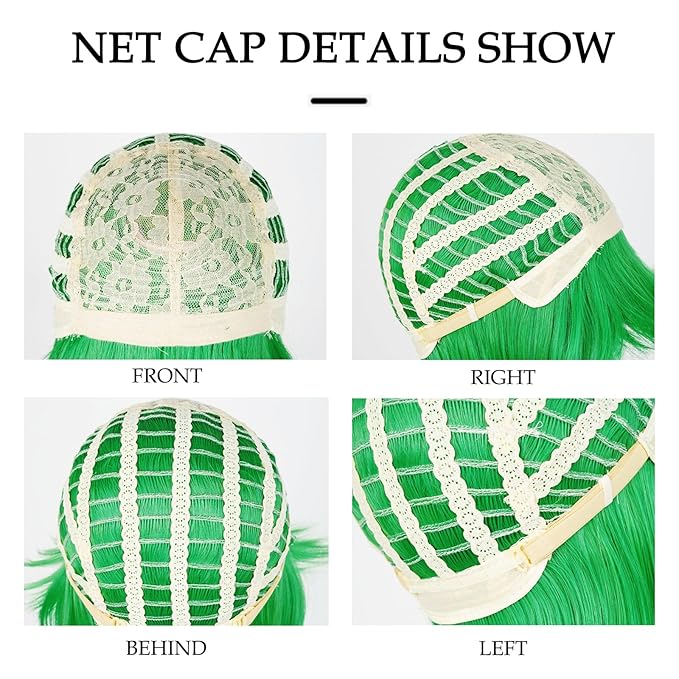 Probeauty Short Green Wig for Kids Cosplay, Green Bob Costume Wig for Halloween Cosplay Party with Scarf