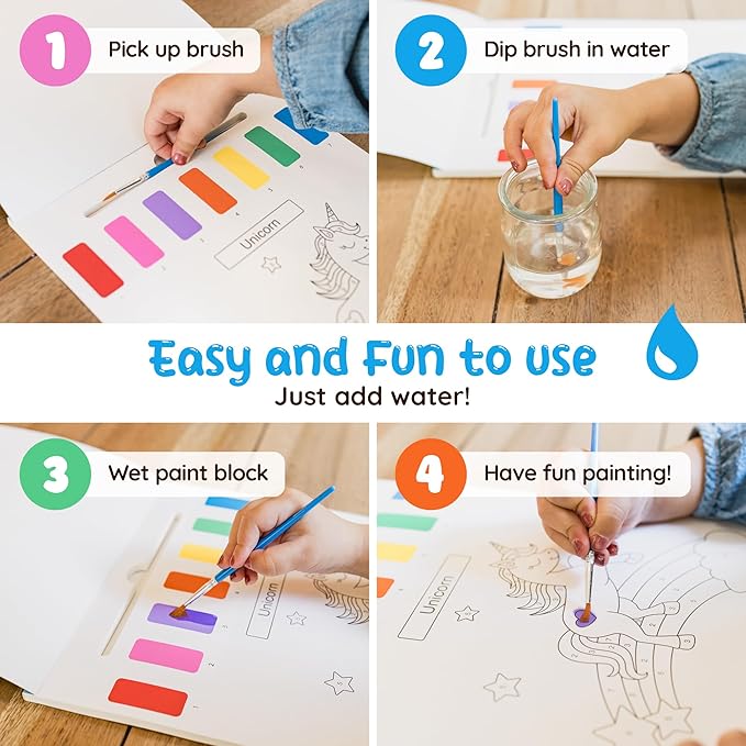 Paint With Water Coloring Book for Toddlers: Mess Free Kids Watercolor Painting Activity Kit - Arts and Crafts For Ages 2 3 4 5 6 Years Old - Animals - Pocket Travel Book, Gift Toy, Stocking Stuffers