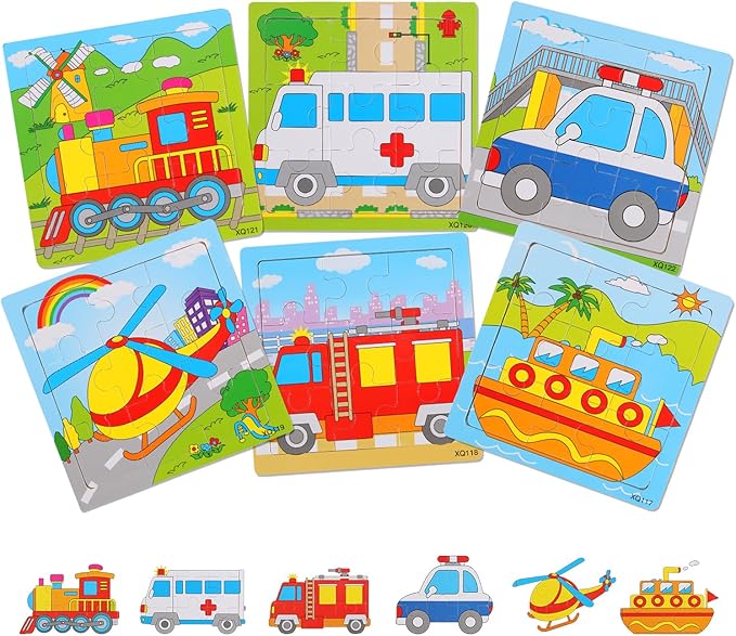Wooden Toddler Puzzles 2-5 Years - Set of 6 | Preschool Educational Toy with 9 Pieces Each | Fun Animal Jigsaw Puzzle Gift for Boys and Girls