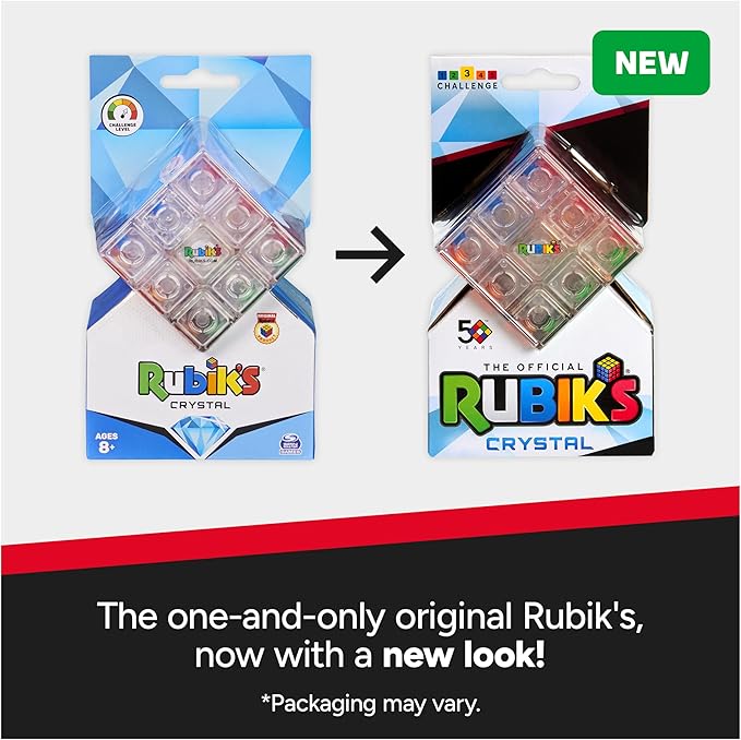 Rubik’s Cube, Crystal Cube, Transparent 3x3 Cube Color-Matching Puzzle Game, Twisting Fidget Toy, Challenging Brain Teaser & Sensory Puzzle for Adults, Teens, & Kids, for Ages 8 & Up