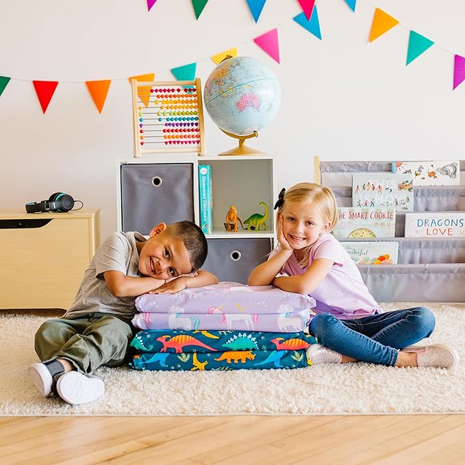 Wildkin Kids Nap Mat Cover for Boys & Girls, Sewn-in Flap Design Rest Mat Cover, Perfect for Preschool & Daycare, Fits our Vinyl Nap Mat up to 1.5 Inches Including Basic Sleep Mat (Dinomite Dinosaurs)