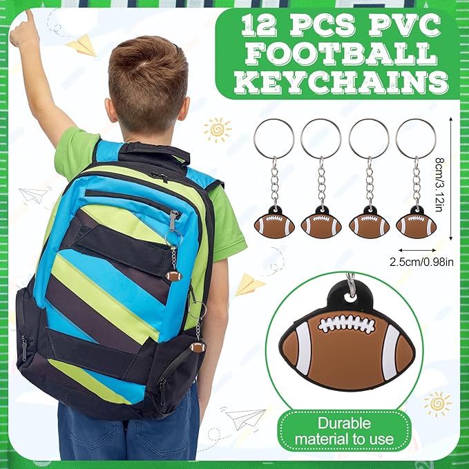 Poen 48 Pcs football Party Favors football Themed Supplies Include 12 football Drawstring Backpack 12 Mini football 12 football Keychain 12 football Wax Thread Braided Bracelet Inspirational Team Gift