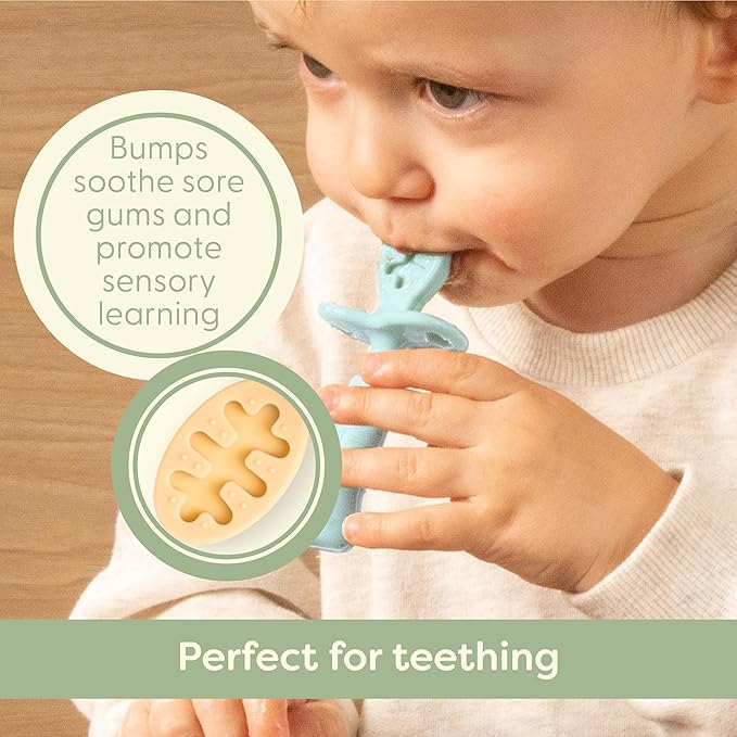 Upward Baby Spoons Self Feeding 6+ Months - 3 Pack, Chewable Toddler Utensils with Anti Choke Barrier, Baby Feeding Essentials, Baby Spoons 4 months, Silicone Baby Spoons, Pink