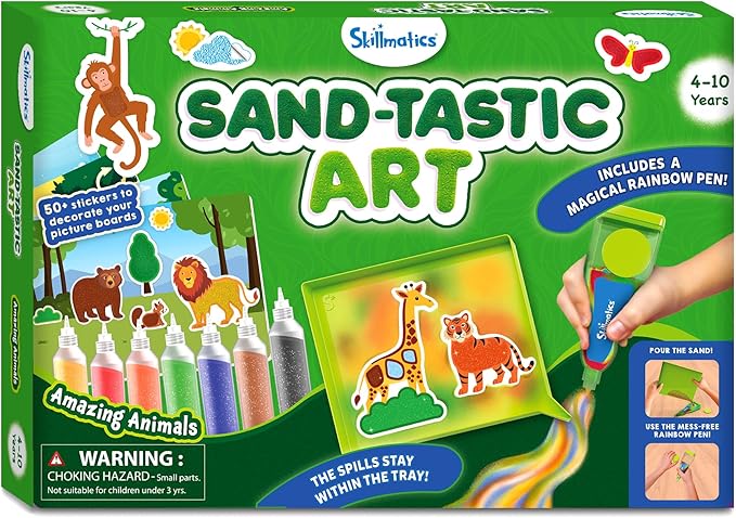 Skillmatics Art & Craft Activity - Sand-Tastic Art Animals, Sand Art for Kids, Craft Kits & Supplies, DIY Creative Activity, Gifts for Girls & Boys Ages 4, 5, 6, 7, 8, 9, 10