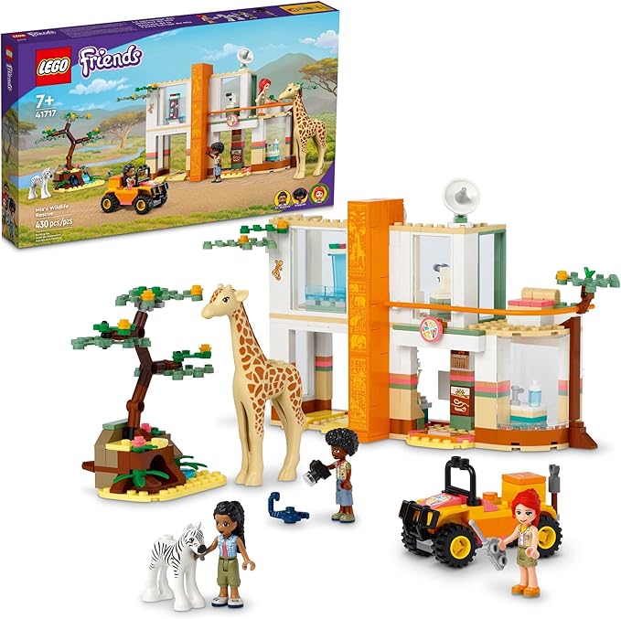LEGO Friends Mia's Wildlife Rescue Toy 41717 with Zebra and Giraffe Safari Animal Figures Plus 3 Mini Dolls, Birthday Gift Idea for Kids, Girls & Boys Age 7 Plus Years Old