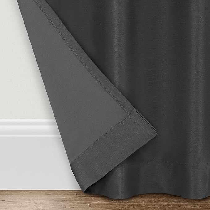 Eclipse Fresno Modern Blackout Thermal Rod Pocket Window Curtain for Bedroom (1 Panel), 52 in x 108 in, Charcoal
