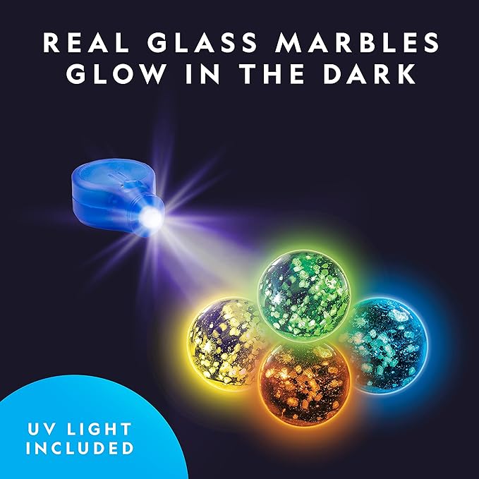 NATIONAL GEOGRAPHIC Glowing Marble Run – 250 Piece Construction Set with 50 Glow in The Dark Glass Marbles & Storage Bag, STEM Gifts for Boys and Girls, Building Project Toy (Amazon Exclusive)
