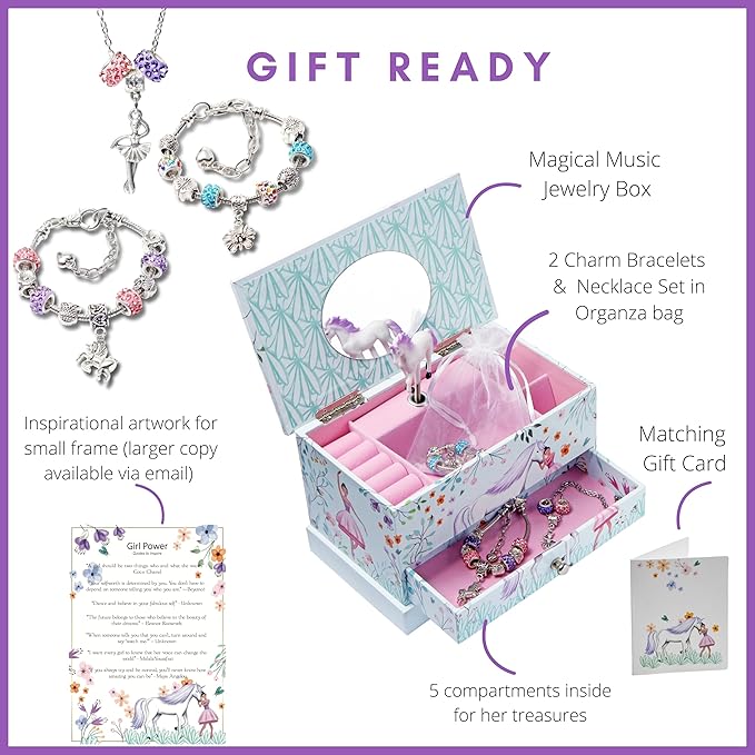 ABI + OLIE Jewelry Box for Girls & Little Girls Jewelry Box - Unicorn Kids Jewelry Box - Girls Music Box - Musical Girls Jewelry Box Organizer