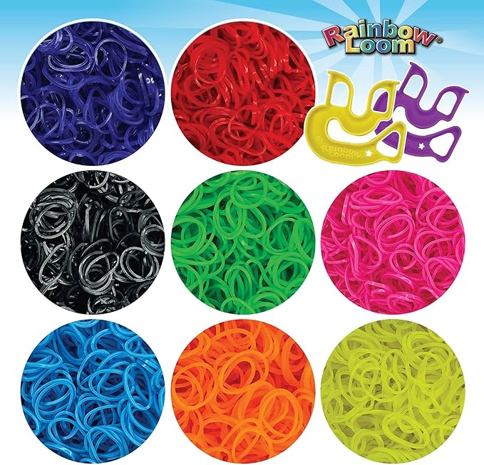 Rainbow Loom® Treasure Box NEON Edition, 8,000 Rubber Bands in 8 Different Neon Colors, and a Bonus of 2 Happy Looms, Great Activities for Boys and Girls 7+