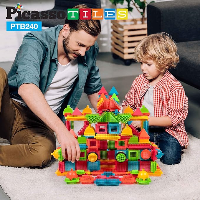 PicassoTiles 240pcs Hedgehog Interlocking Building Shape 3D Blocks, STEAM Educational, Creative, Fun Construction Playset, Sensory Toy Gift for Preschool and Kindergarten Kids, Ages 3 and Up, PTB240