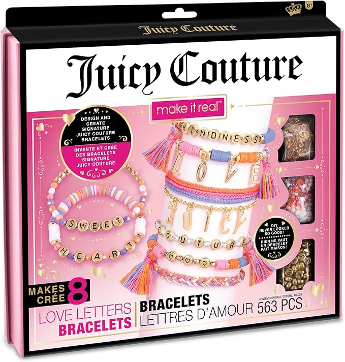 Make It Real - Juicy Couture Love Letters Bracelet Making Kit - Kids Jewelry Making Kit - DIY Charm Bracelet Making Kit for Girls - Friendship Bracelets with Flat Clay Beads for Girls 8-10-12-14