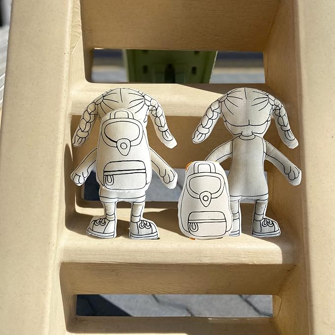 Color Your Doll - Washable Art Toy with Mini Doll Backpack and Markers - Educational Craft for Creative Play (Girl Doll with Braids)