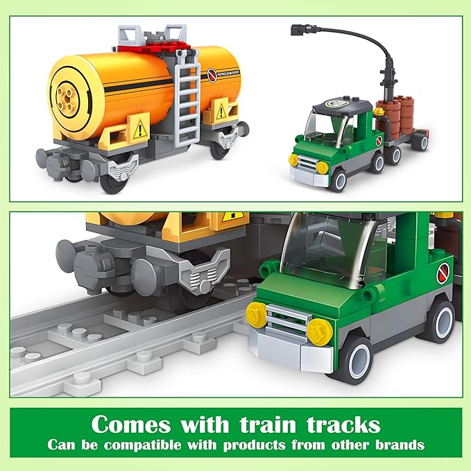 Finger Rock City Freight Train Car Building Toy Sets, Classic Tanker Car and Truck Cargo Train Model, 199 Pcs MOC Construction Toys for Train Lovers,STEM Gifts for Boys Girls 6 7 8+