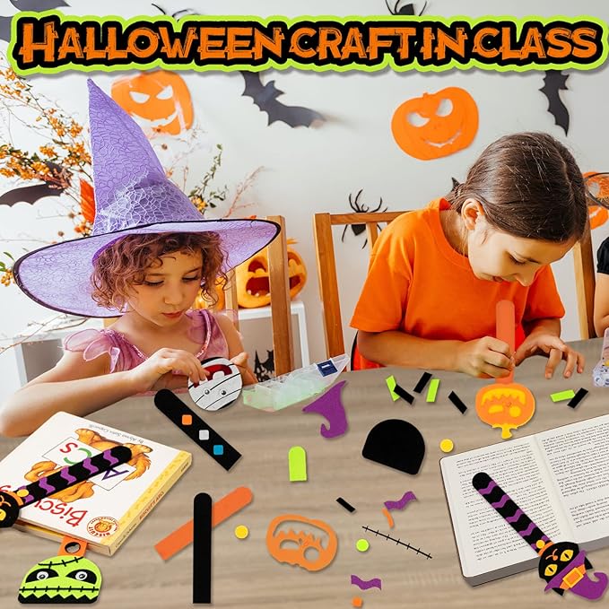Shemira 16 Pack Halloween Crafts for Kids, Halloween Bookmark Craft for Party Favors, Halloween Trick or Treating Gifts Toys, Halloween Miniatures Prizes for Kids, Halloween School Art Activities