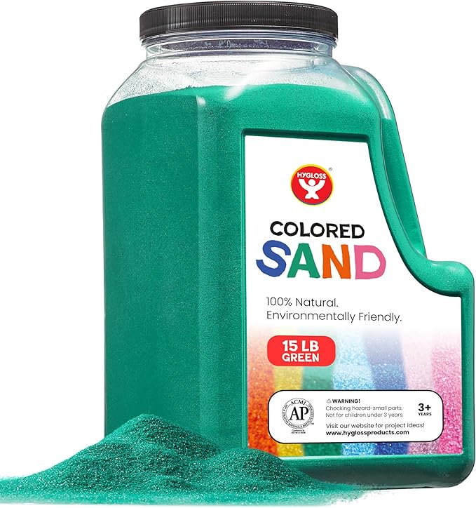 Hygloss Colored Play Sand – 15 lb Green Craft Sand for Sand Art, Christmas Gifts & Decorations, DIY Projects, Classroom Activities, and Plant Décor – Fine, Non-Toxic Sand, Safe for Kids Ages 3+