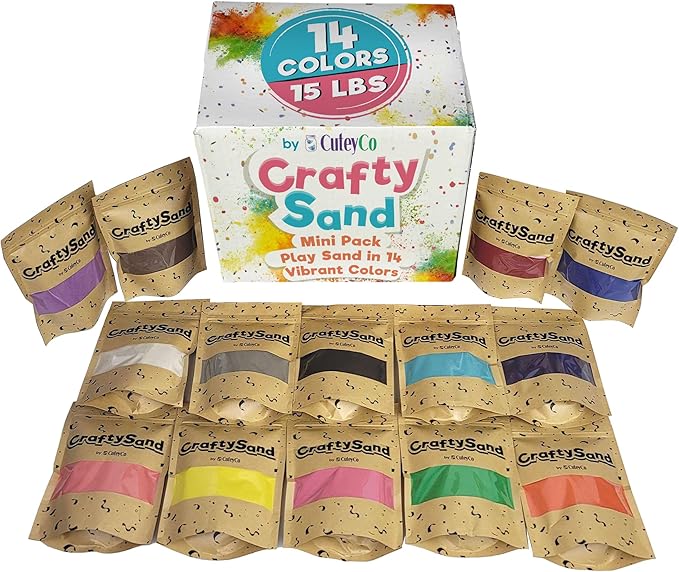 CuteyCo Crafty Sand Pack - 14 Colors: 15 lbs of Vibrant Craft Sand & Play Sand