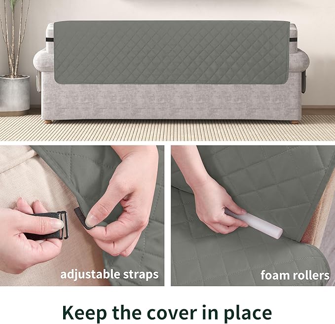 CHUN YI Loveseat Cover, Water Resistant Slipcover for 2 Cushion Couch, Washable Sofa Cover with Adjustable Strap Storage Pocket for Living Room Dog Pet (Loveseat, Light Grey)