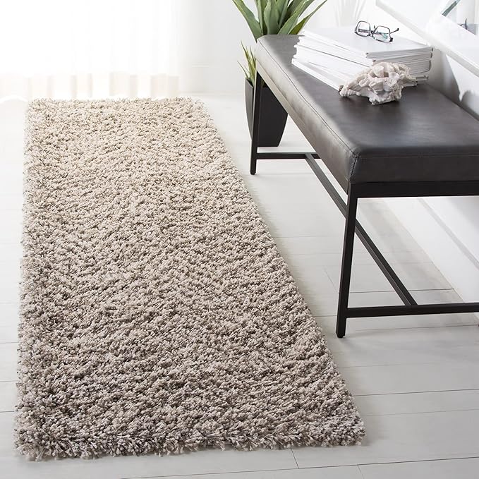 SAFAVIEH Hudson Shag Collection Runner Rug - 2'3" x 6', Ivory & Grey, Chevron Design, Non-Shedding & Easy Care, 2-inch Thick Ideal for High Traffic Areas in Living Room, Bedroom (SGH375A)